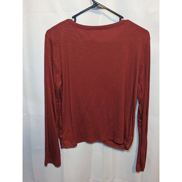 Pink Rose Women's Size Large Burnt Orange Long Sleeve Blouse With Twist Front - Picture 7 of 11